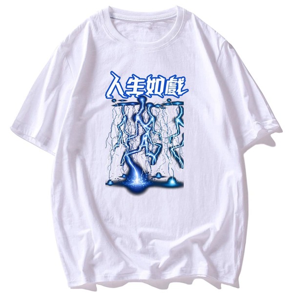 

Men Chinese Letter And Lightning Print Tee, White