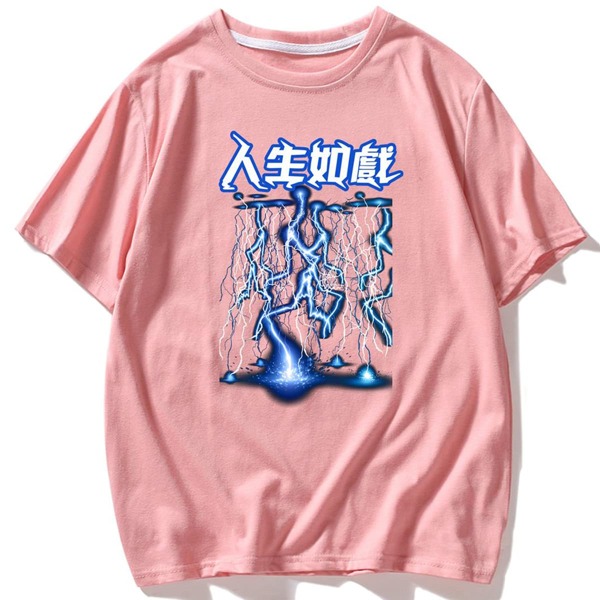 

Men Chinese Letter And Lightning Print Tee, Pink