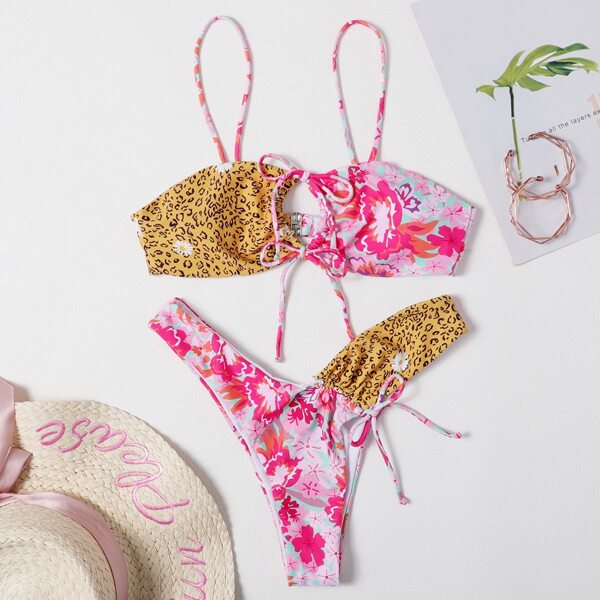 

Floral & Leopard High Cut Bikini Swimsuit, Multicolor
