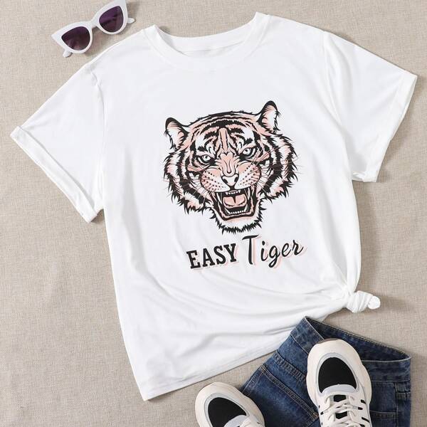 

Plus Tiger And Letter Graphic Tee, White