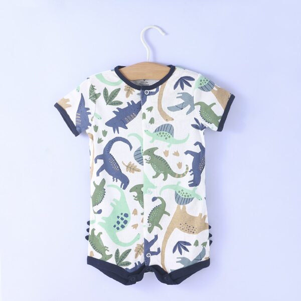

Baby Boy Dinosaur Print Contrast Binding Romper, Multicolor