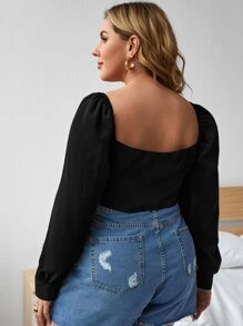 Mulvari Plus Sweetheart Lace-up Front Crop Top - Black - View 2