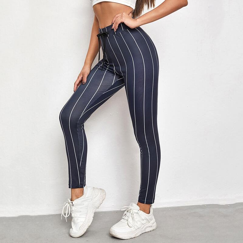 

Striped Drawstring Leggings, Navy blue