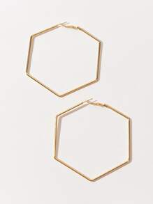 Geo Design Hoop Earrings - Yellow Gold - View 2