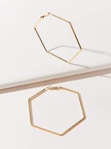 Geo Design Hoop Earrings - Yellow Gold - View 5