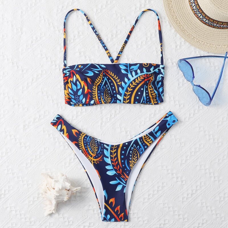 

Plant Random Print Bikini Swimsuit, Multicolor