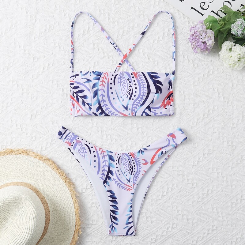 

Plant Random Print Bikini Swimsuit, Dusty purple