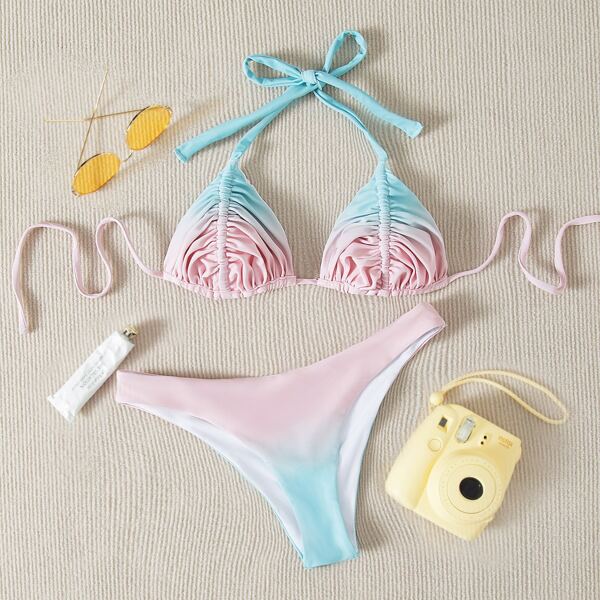 

Ombre Ruched Micro Triangle Bikini Swimsuit, Multicolor
