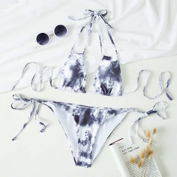 

Tie Dye Micro Triangle Bikini Swimsuit, Grey