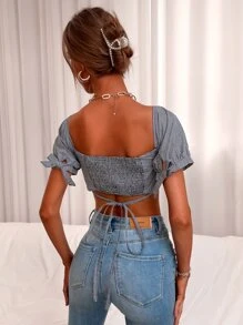 GENKIRA Áo nữ Xù Kẻ sọc Gợi cảm - Đen và trắng - Xem 2