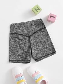 SHEIN Girls Contrast Stitch Cycling Shorts - Dark Grey - View 1