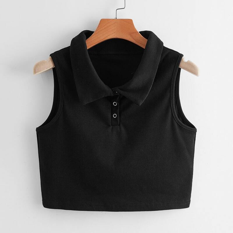 

Solid Polo Ribbed Tank, Black
