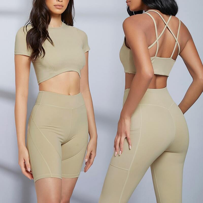 

1 PC Crisscross Backless Sports Bra, Khaki