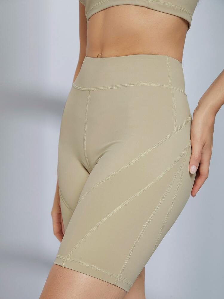 SHEIN Quần short thể thao màu trơn - Màu Khaki - Xem 4