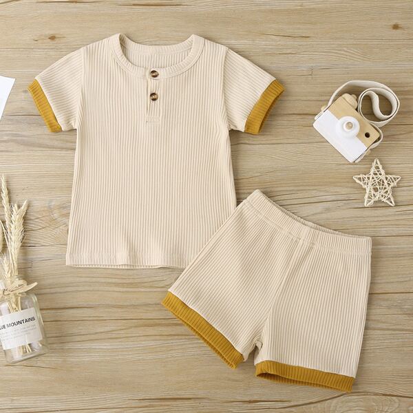 

Toddler Boys Half Button Tee & Shorts, Apricot