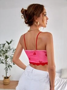 Top de tirantes corto con estampado de corazón - Rosado Sandía - Ver 2