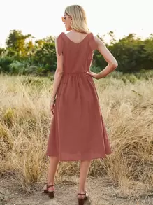 SHEIN Unity Đầm Thắt nút màu trơn Giải trí - Gỗ đỏ - Xem 2