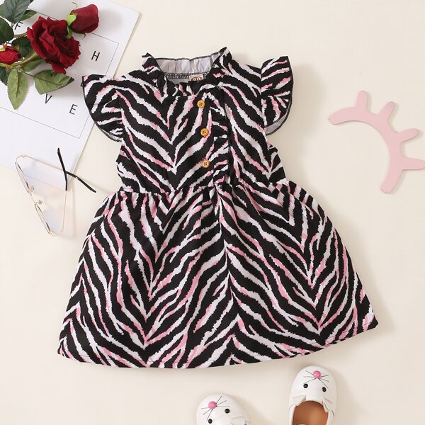 

Baby Girl Allover Print Ruffle Trim Dress, Multicolor