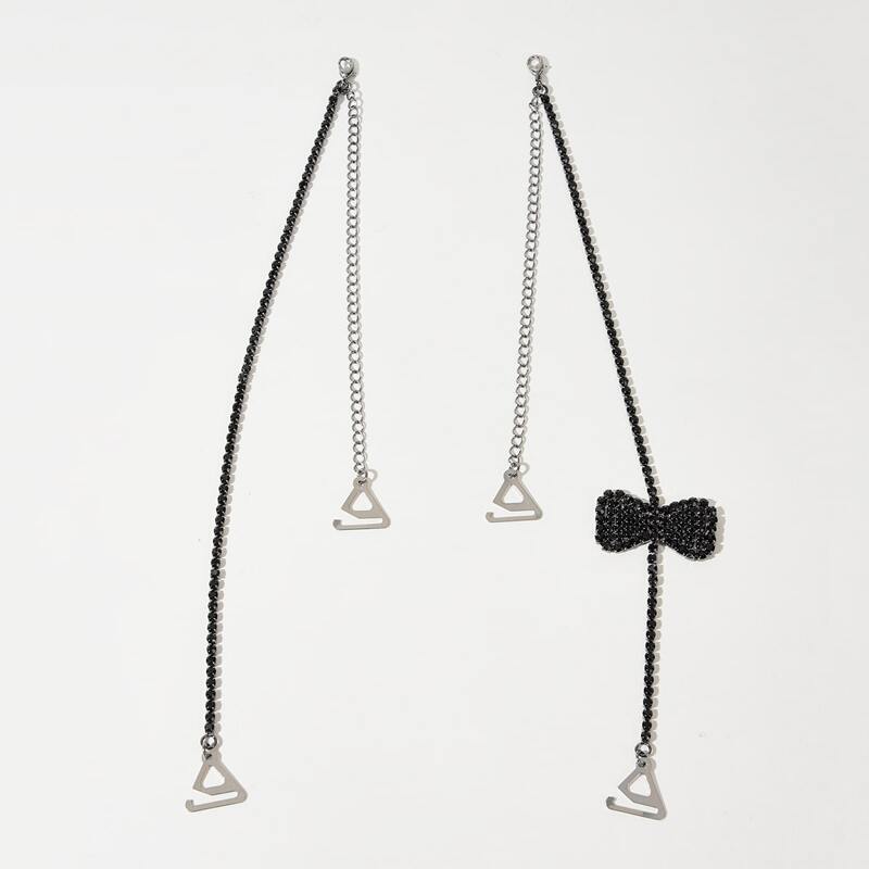 

1pair Rhinestone Bow Decor Bra Strap, Black