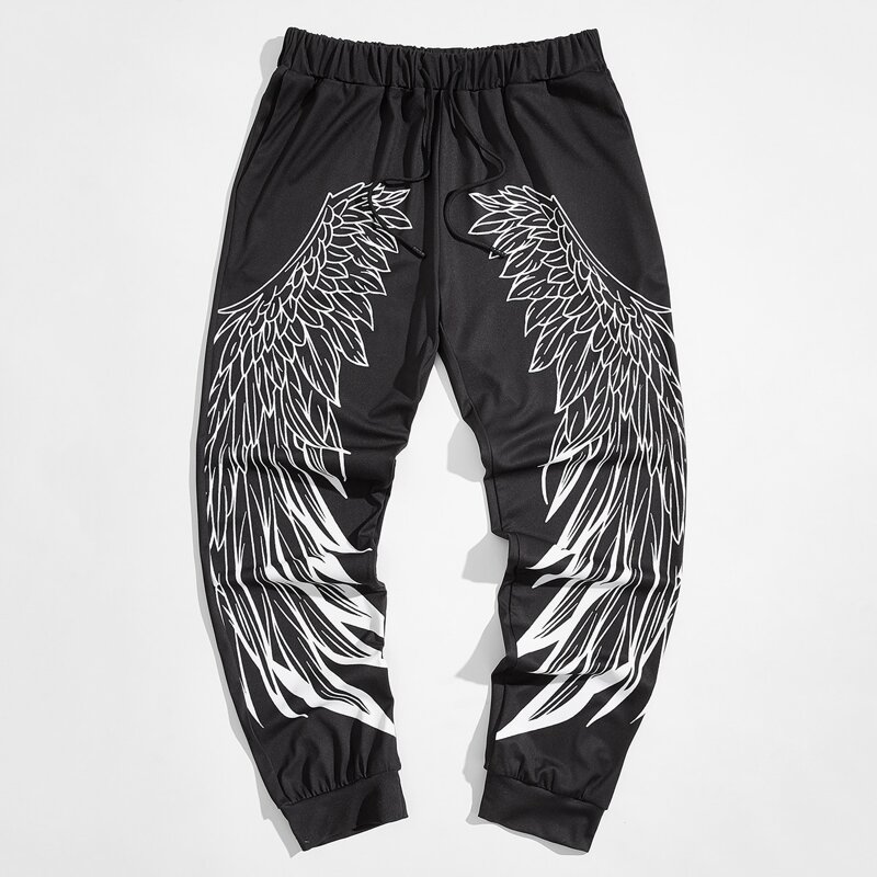 

Guys Wings Print Drawstring Waist Sweatpants, Black