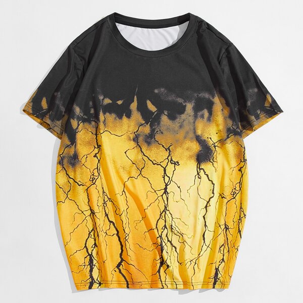 

Men Colorblock Lightning Print Tee, Multicolor