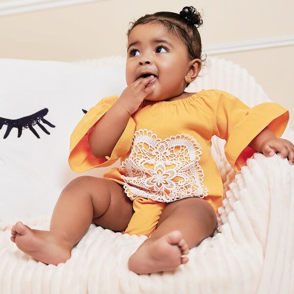 

Baby Girl Applique Ruffle Bodysuit, Yellow