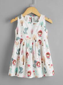 小女童卡通圖案娃娃裙 - 白色 - 查看 1