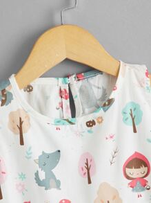 小女童卡通圖案娃娃裙 - 白色 - 查看 2