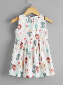 小女童卡通圖案娃娃裙 - 白色 - 查看 3