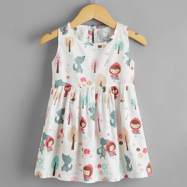 

Toddler Girls Cartoon Graphic Smock Dress, White