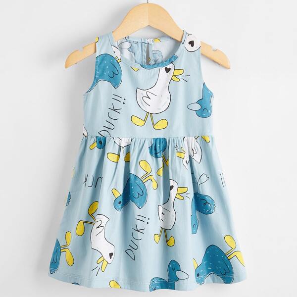 

Toddler Girls Duck And Letter Graphic Babydoll Dress, Baby blue