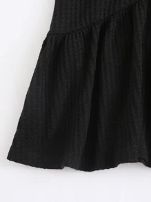 SHEIN Privé Plus Rib-knit Peplum Top - Black - View 3