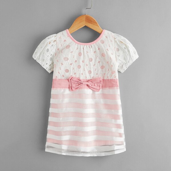 

Toddler Girls Bow Front Striped Dress, Multicolor