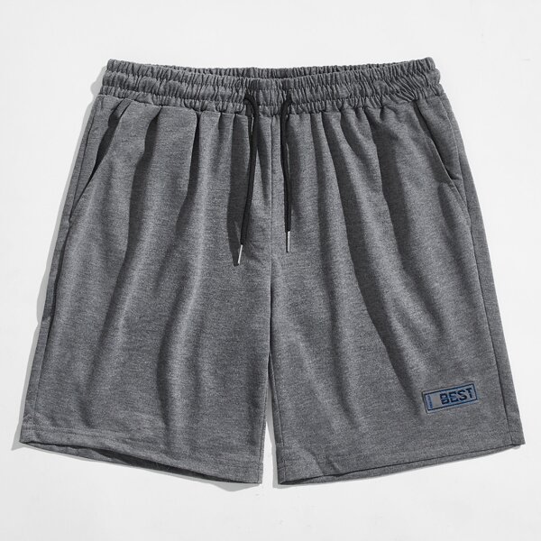 

Men Patched Drawstring Waist Track Shorts, Grey