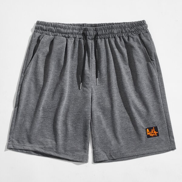 

Men Patched Drawstring Waist Track Shorts, Grey