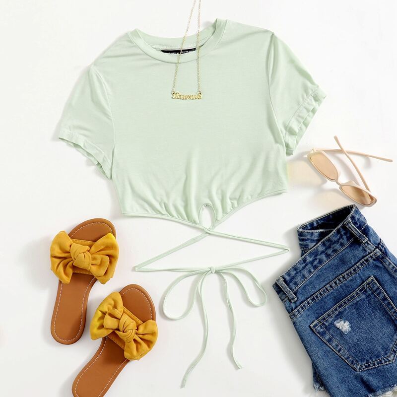 

Cut Out Crisscross Tie Back Top, Lime green