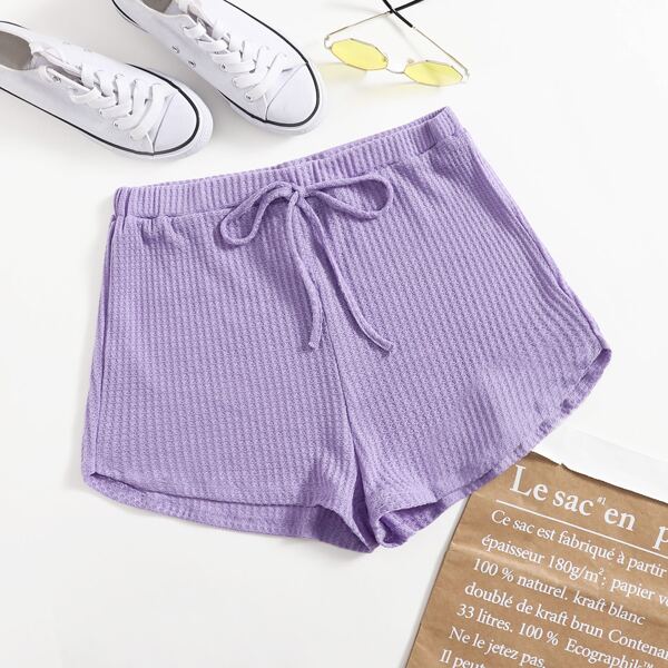 

Plus Tie Waist Waffle Knit Shorts, Lilac purple