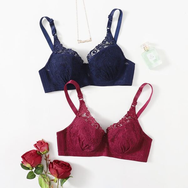 

2pack Floral Lace Push Up Bra Set, Multicolor