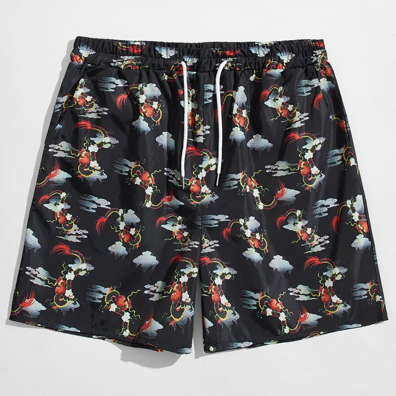 

Guys Chinese Dragon Print Drawstring Shorts, Multicolor