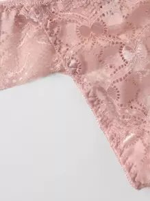 Set de lenjerie superpush up din dantela florala si chiloti - Roz - Vizualizare 3