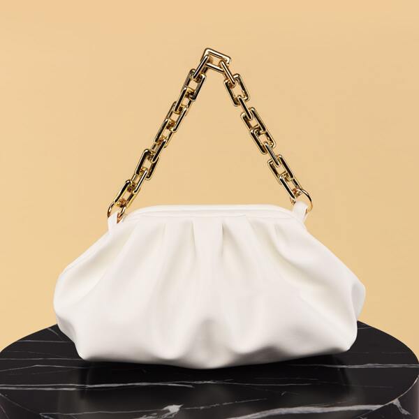 

Minimalist Ruched Chain Bag, White