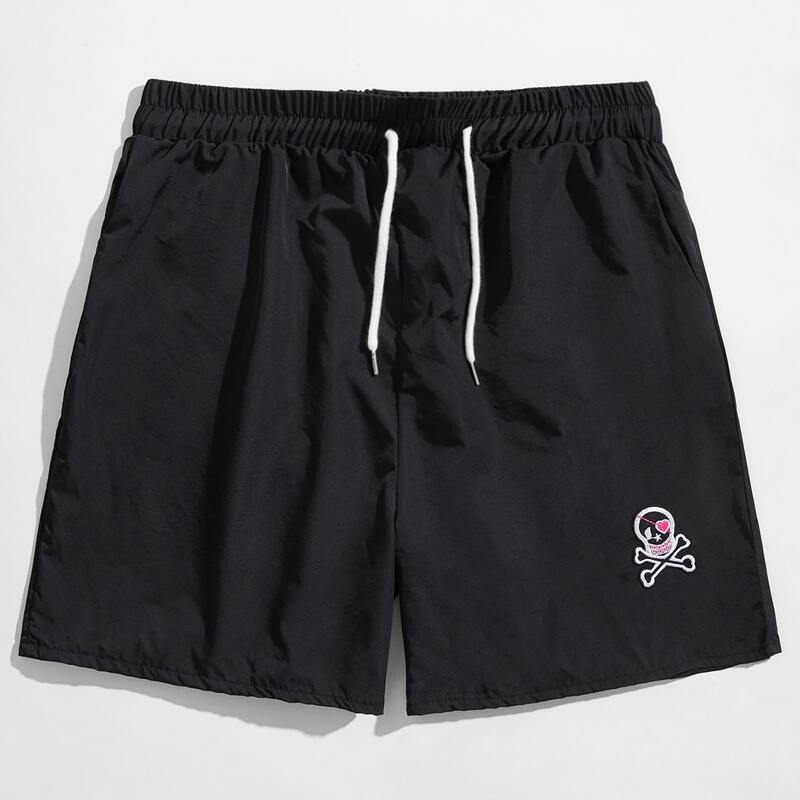 

Guys Skull Embroidery Drawstring Shorts, Black