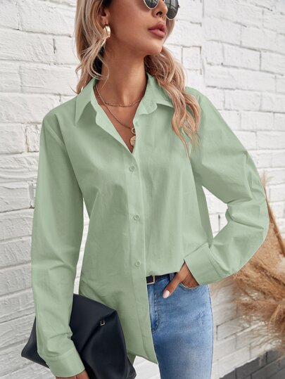RueChic Solid Button Front Shirt