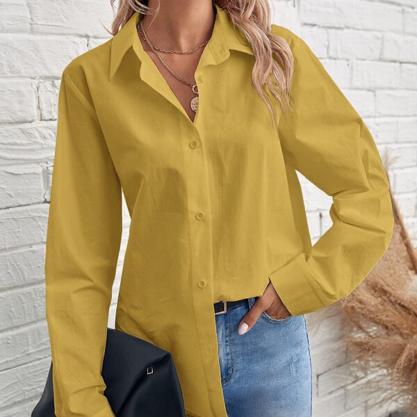 

Solid Button Front Blouse, Mustard yellow