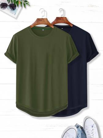 2 pièces T-shirt basique unicolore asymétrique