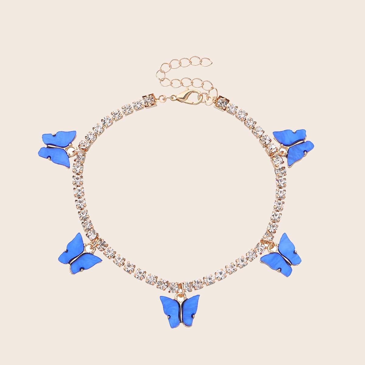 

Butterfly & Rhinestone Design Anklet, Blue