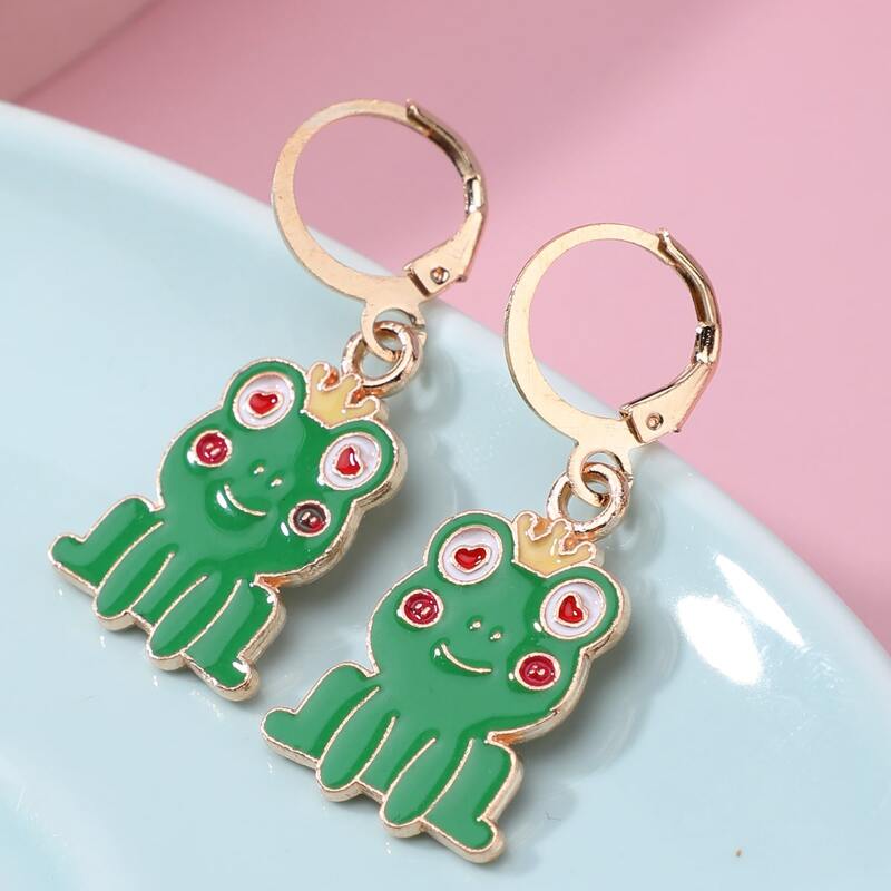 

Cartoon Frog Drop Earrings, Green