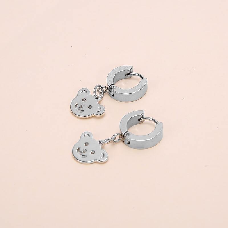 

Cartoon Bear Drop Earrings, Silver