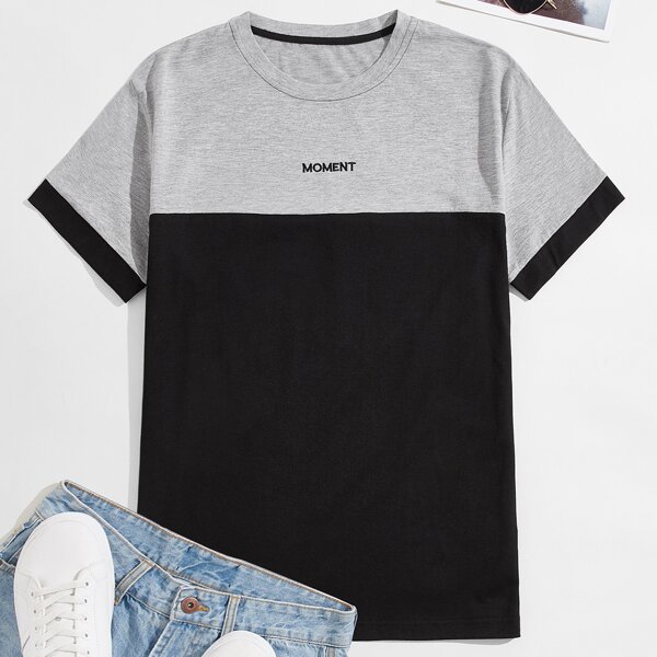 

Men Colorblock Letter Embroidery Tee, Multicolor