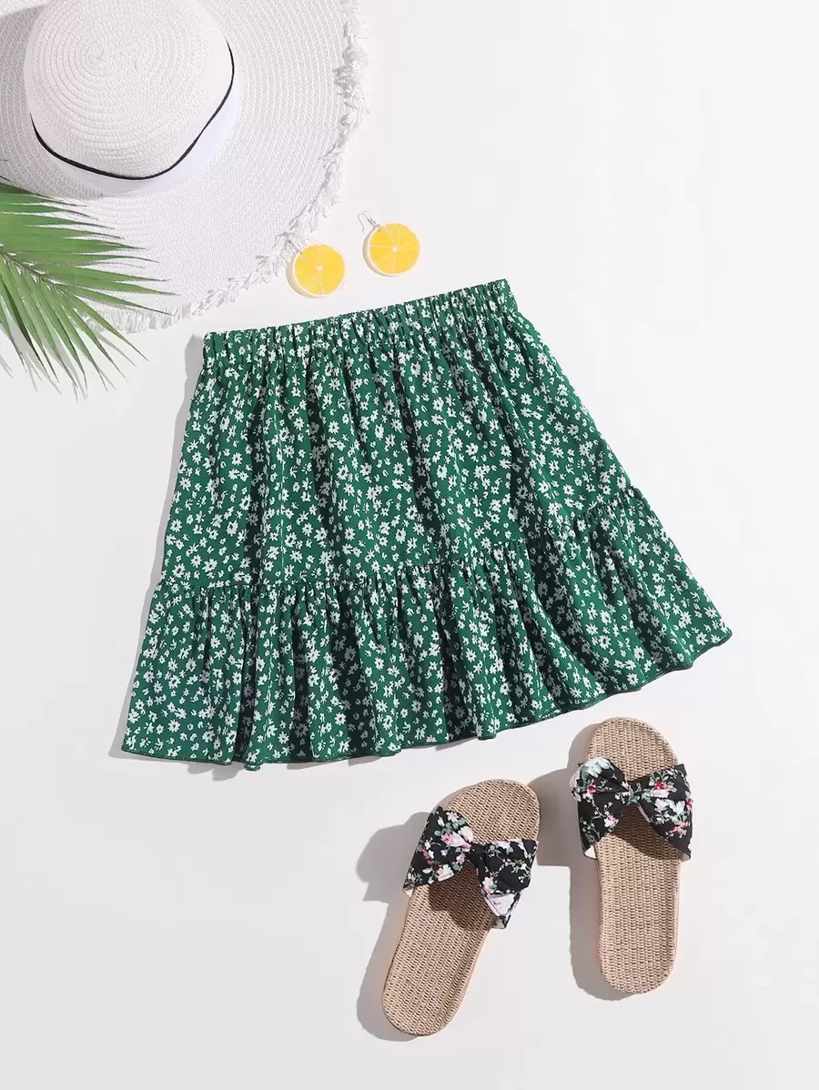 Soleia 小碎花荷葉邊下擺半身裙 - 彩色 - 查看 1